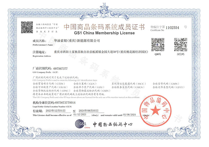 中国商品条码系统成员证书